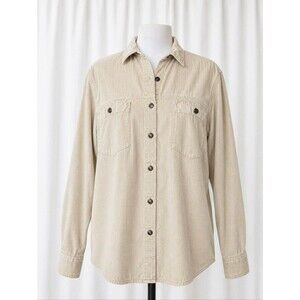 Harley-Davidson Y2K Beige Corduroy Button Front Utility Button Front Biker Shirt